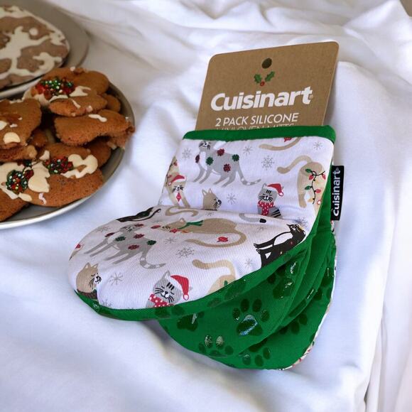 NEW Cuisinart Christmas Multi Cats Paws Mini Oven Silicone Xmas Mitts Kitchen - Picture 3 of 4